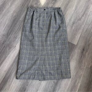 Vintage Plaid Women's Midi Skirt Black White Gold Festive Holiday *read